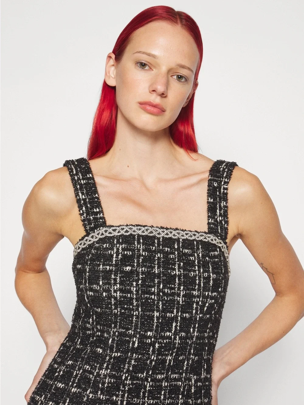 NWT $595 Alice + Olivia Liran Embellished Tweed Minidress In Black